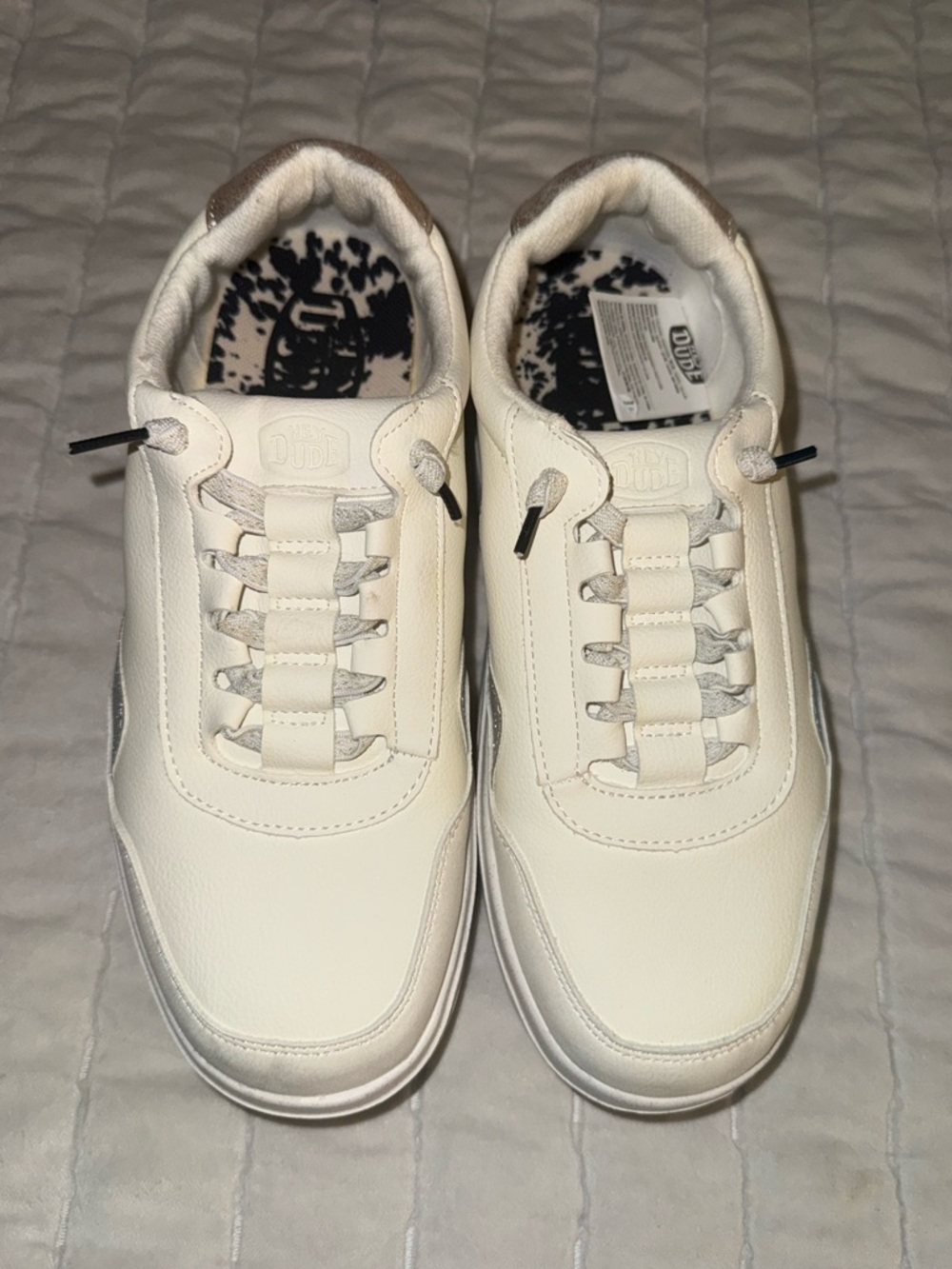 Ivory Leather Casual Sneakers Hey Dude Womens